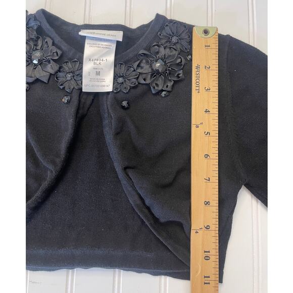 Bonnie Jean Black Cropped Cardigan Lace Jewels - Size Girl's Medium 8 - Picture 4 of 7